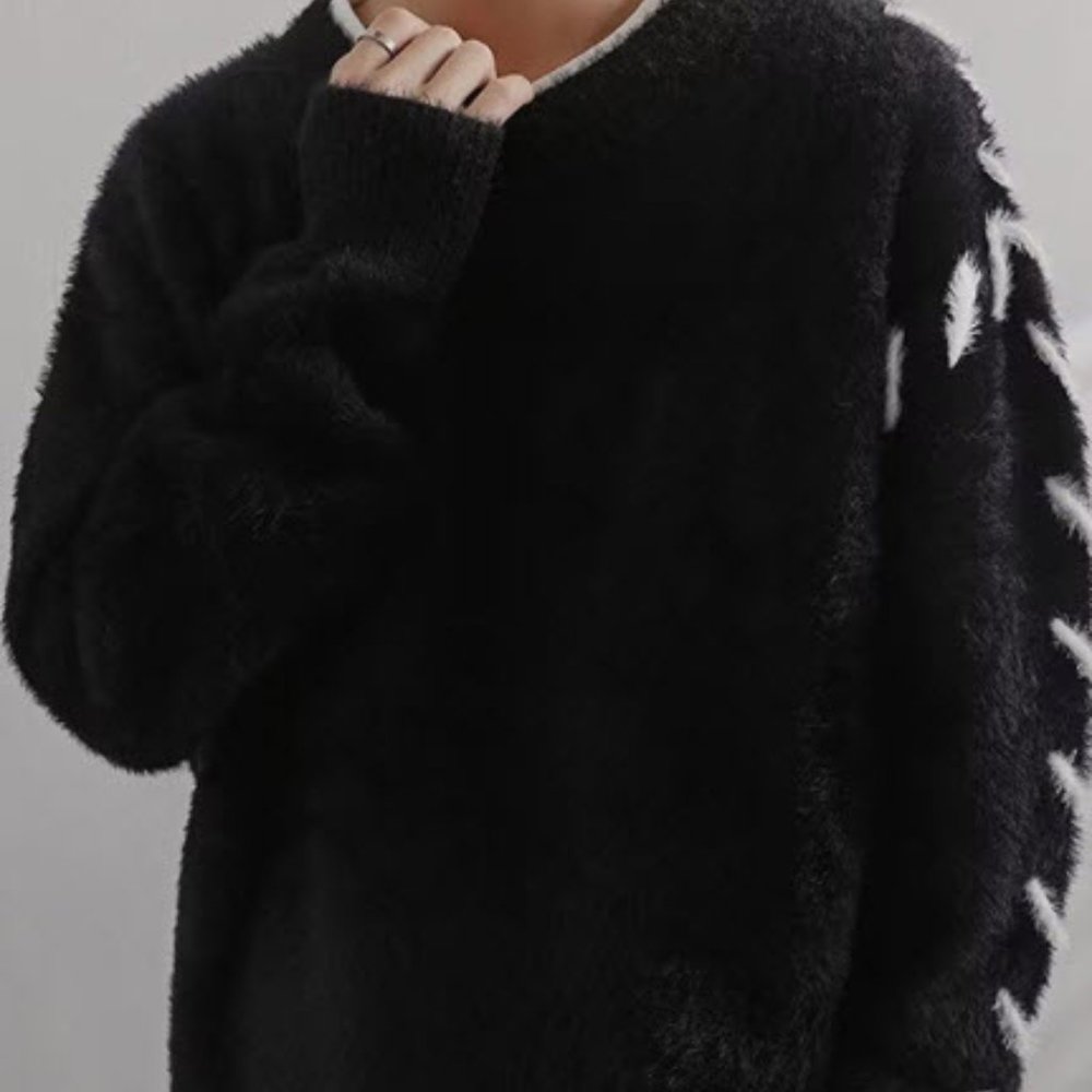 Men's Plush Contrast Color Jacquard Sweater US Size S - 21" Wide / Black NWOT